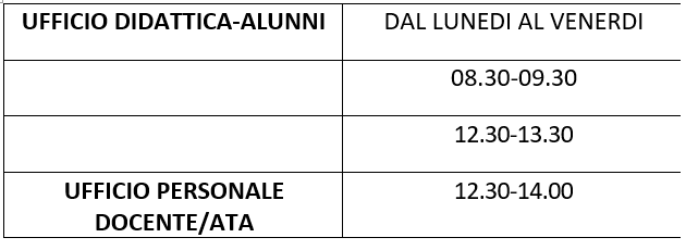 ORARIO DI RICEVIMENTO AL PUBBLICO DEGLI UFFICI DI SEGRETERIA
